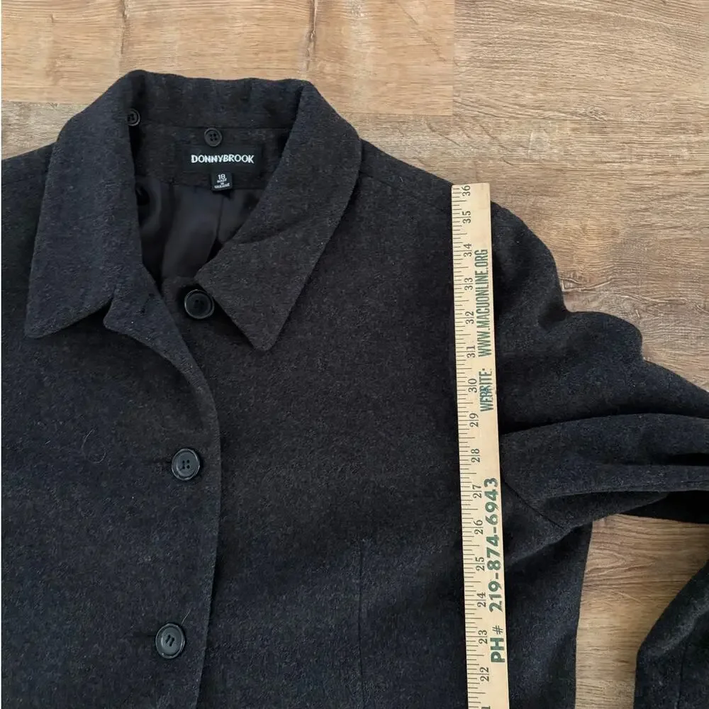 Vintage DONNYBROOK Wool Single Breasted Coat Women’s Size 18 Black Long Overcoat